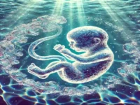 uma criança sendo gestada da água