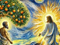 Duas figuras representando Adão e Cristo.